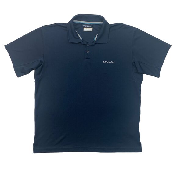 Columbia Polo Shirt Mens L Large Navy Blue Omni Shade Sun Protection Utilizer - Picture 1 of 14